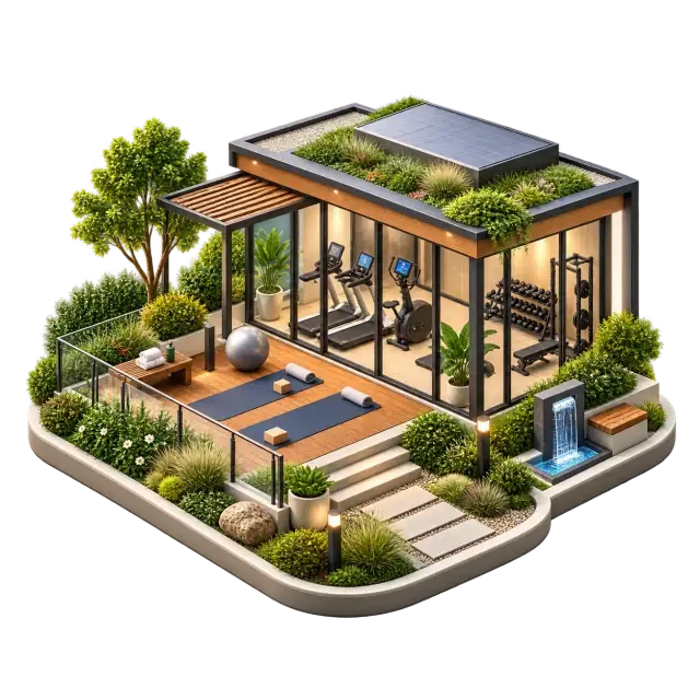 Urbanrise Begur Koppa fitness and wellness room with exercise equipment and open workout space